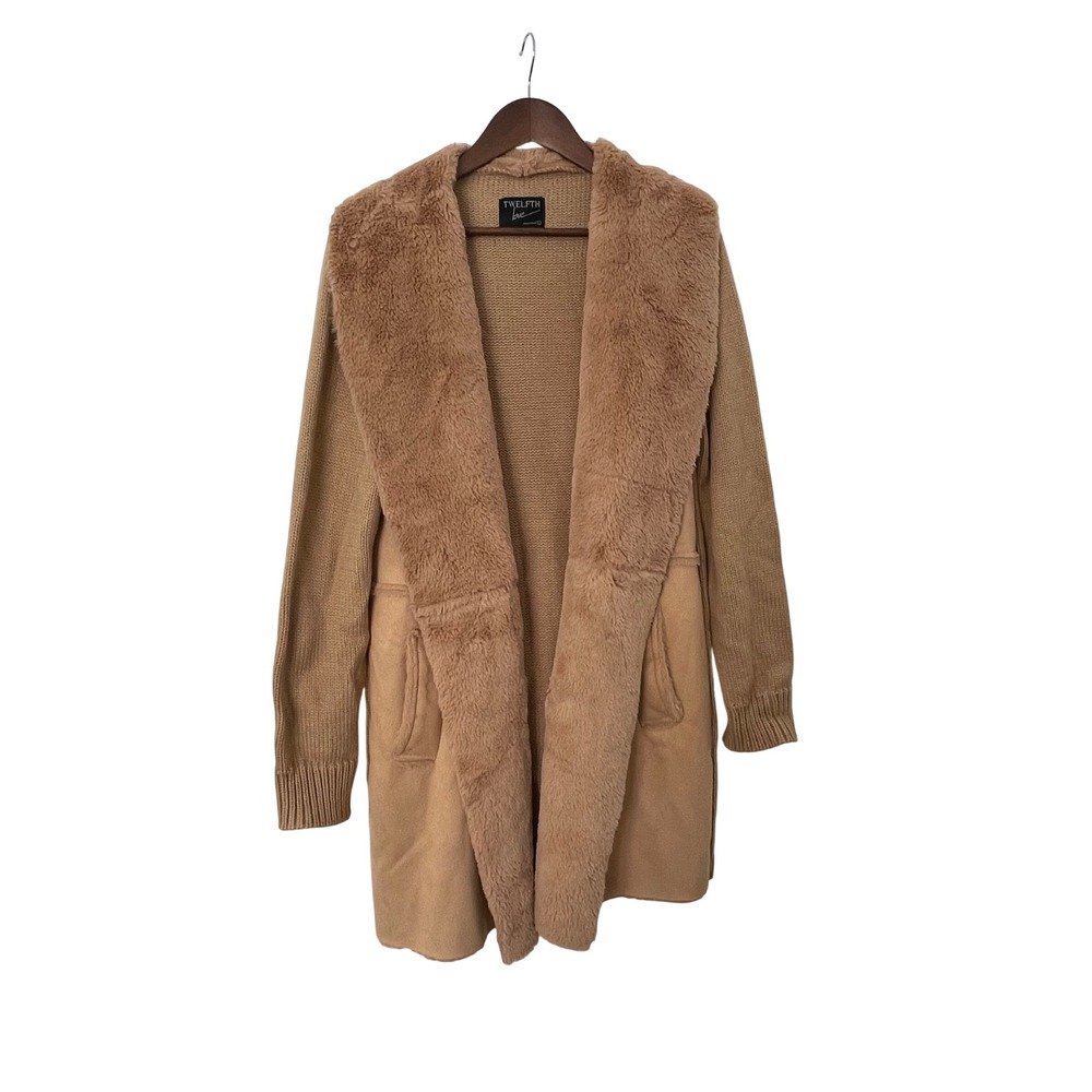 Twelfth Love L Penny Lane Cardigan Faux Fur Suede Longline Boho Western Coatigan